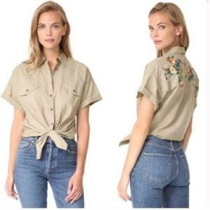 Madewell Embroidered Tie-Front Safari Shirt Top Button down